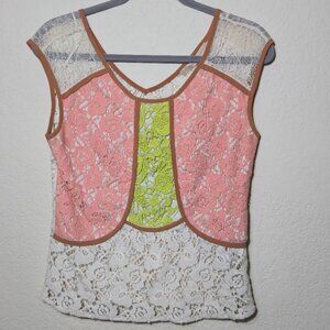 Anthropologie Cupcake & Chardonnay Pink & Green Lace Tank -s